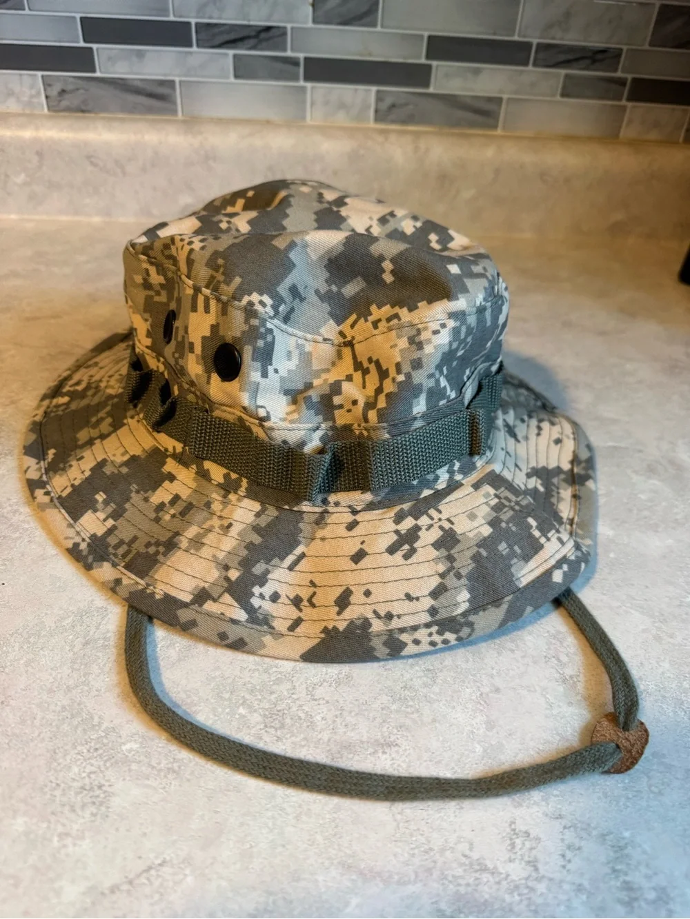 Military Style Camo Boonie Hat Adjustable Gray Digital Camo 7 1/4